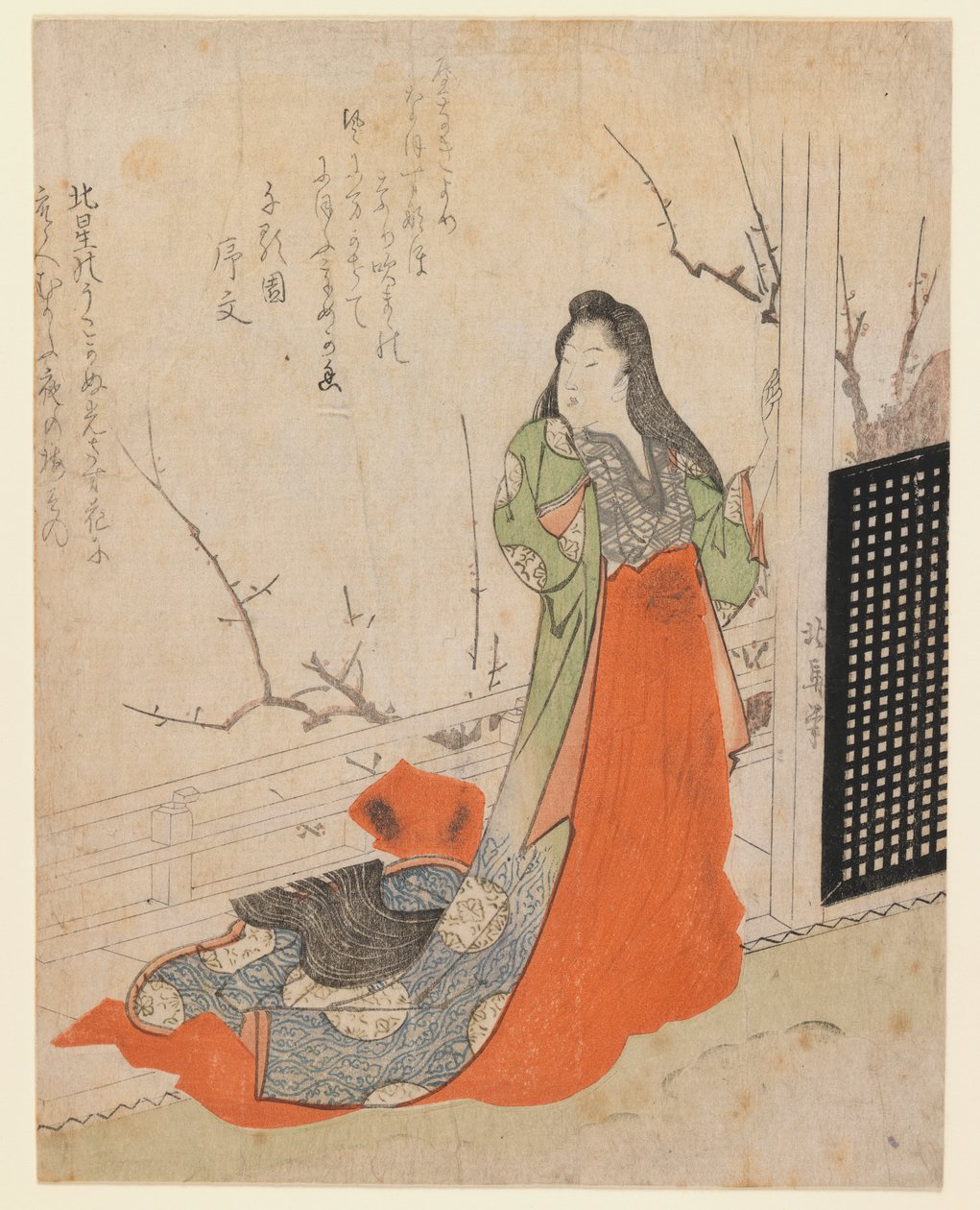 سوريمونو ، سيدة على شرفة ، c.1830 (طبعة خشبية) بواسطة تويوتا هوكي