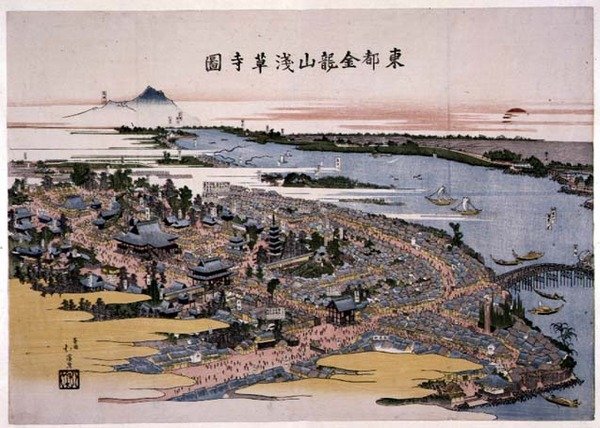 معبد Kinryuzan Senso-ji في العاصمة الشرقية (إيدو) حوالي عام 1820 (طباعة خشبية) بواسطة تويوتا هوكي