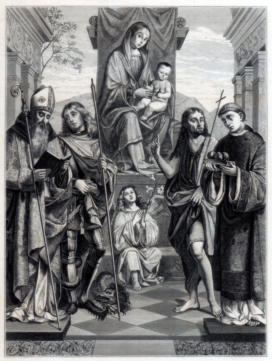 مادونا جالسة على عرش محاط بالقديسين ، c1494-1517 1870 بواسطة تريشون