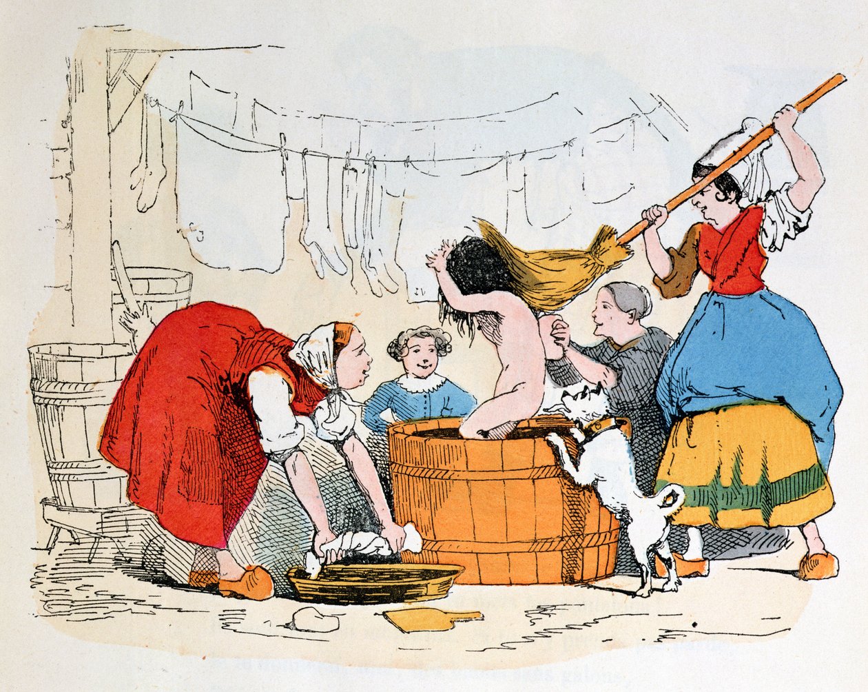الحمام الإجباري ، رسم توضيحي لـ "Les Defauts Horribles" ، ص 1860 بواسطة تقليم