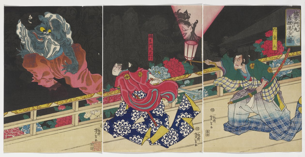 صورة Kusunoki Tamonmaru قهر الغرير القديم ، 1860 بواسطة تسوكيوكا يوشيتوشي