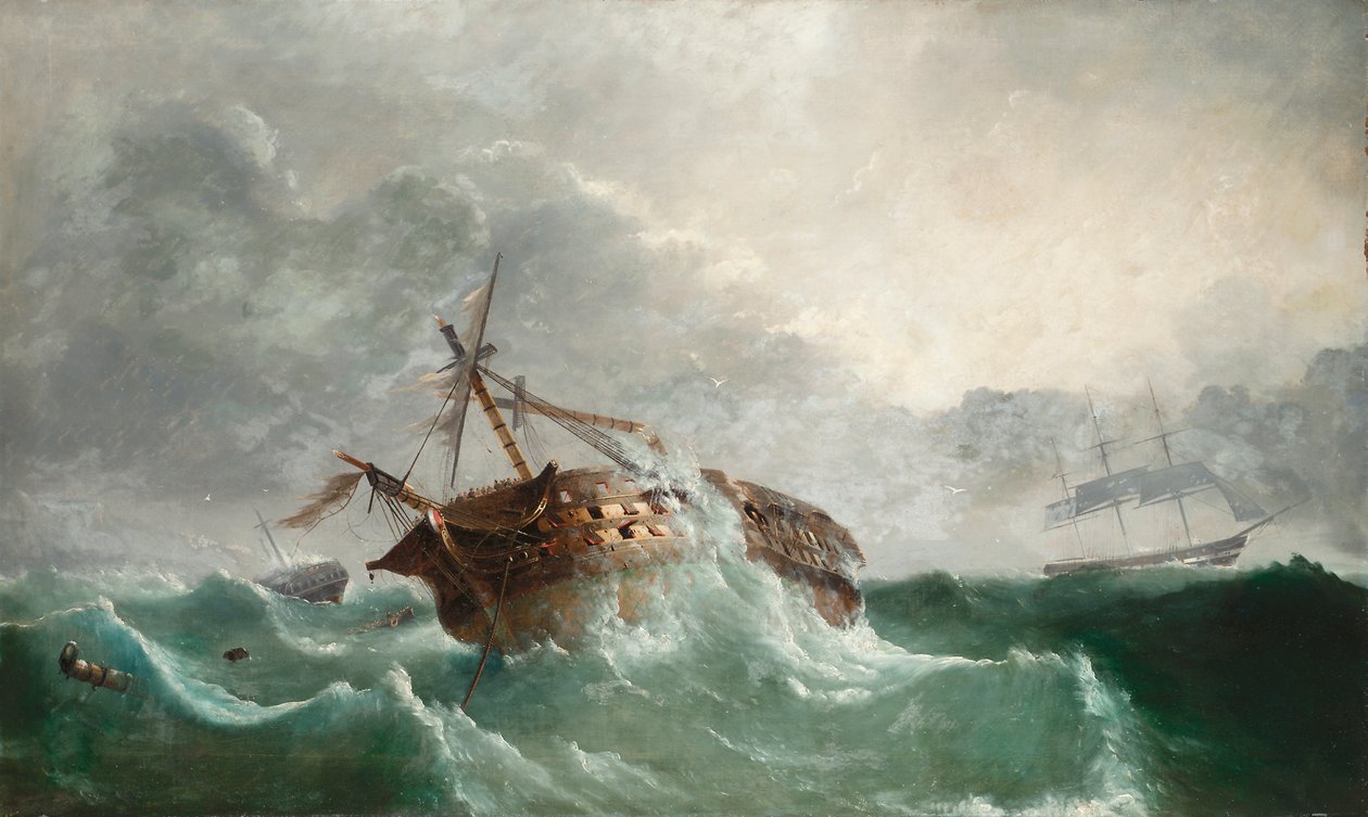 خسارة الفرنسيين Droits de L "Homme ، في 14.1.1798 قبالة Ushant بعد محاولة القوات البرية في Bantry Bay ، أيرلندا ، c.1850-60 بواسطة عائلة تودجاي