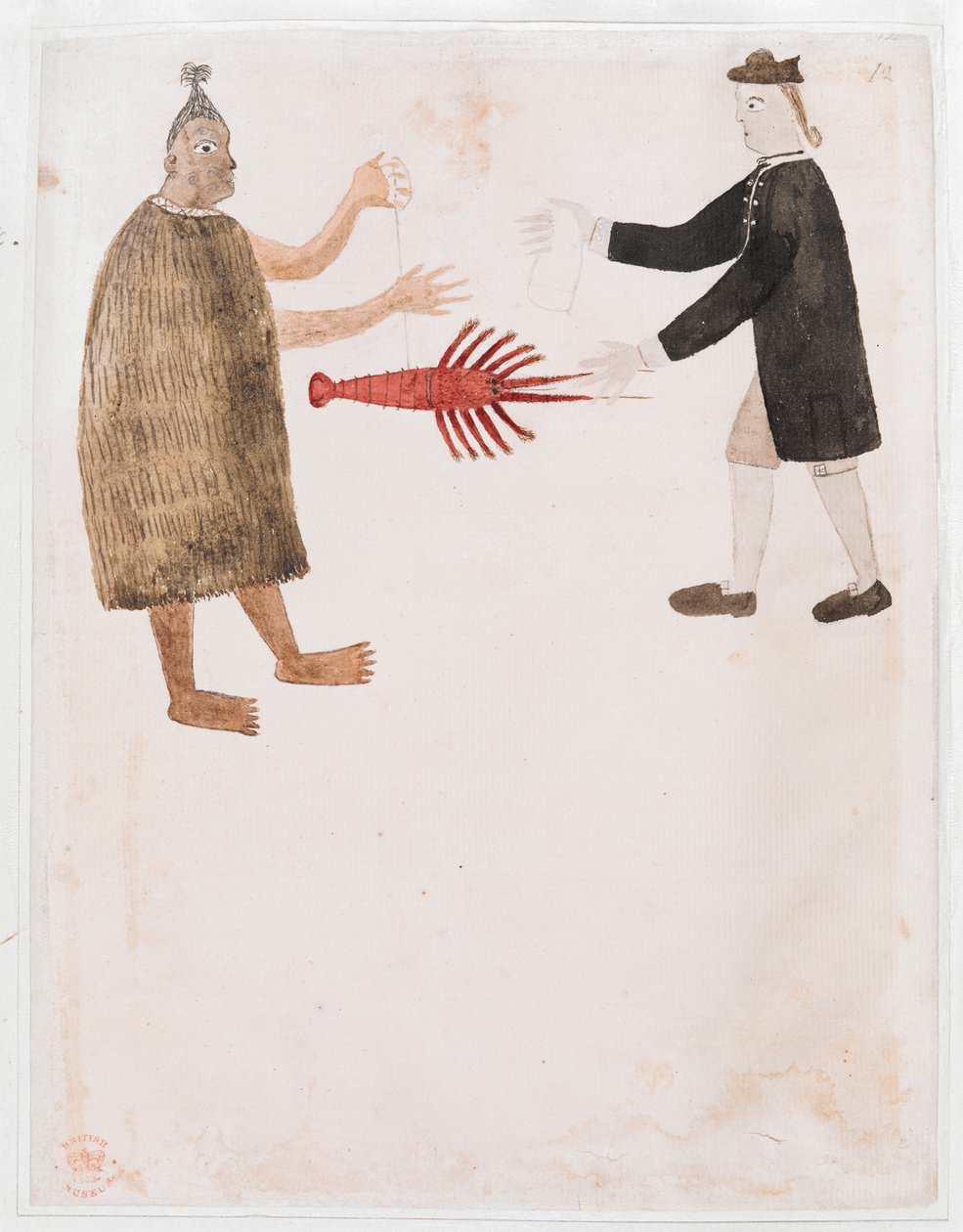 أضف MS 15508 [الرسم رقم 12] ماوري يقايض جراد البحر مع ضابط البحرية الإنجليزية ، "رسومات توضح رحلة الكابتن كوك الأولى" بواسطة توبايا توبايا