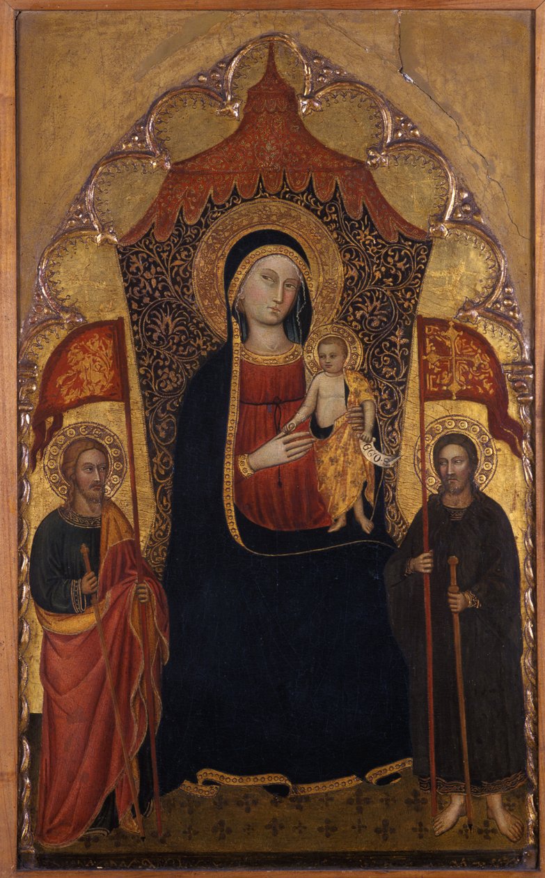 عرش مادونا والطفل مع الرسول يعقوب الأكبر والقديس رانييري ، c.1410-20 (تمبرا على خشب الحور) بواسطة تورينو فاني