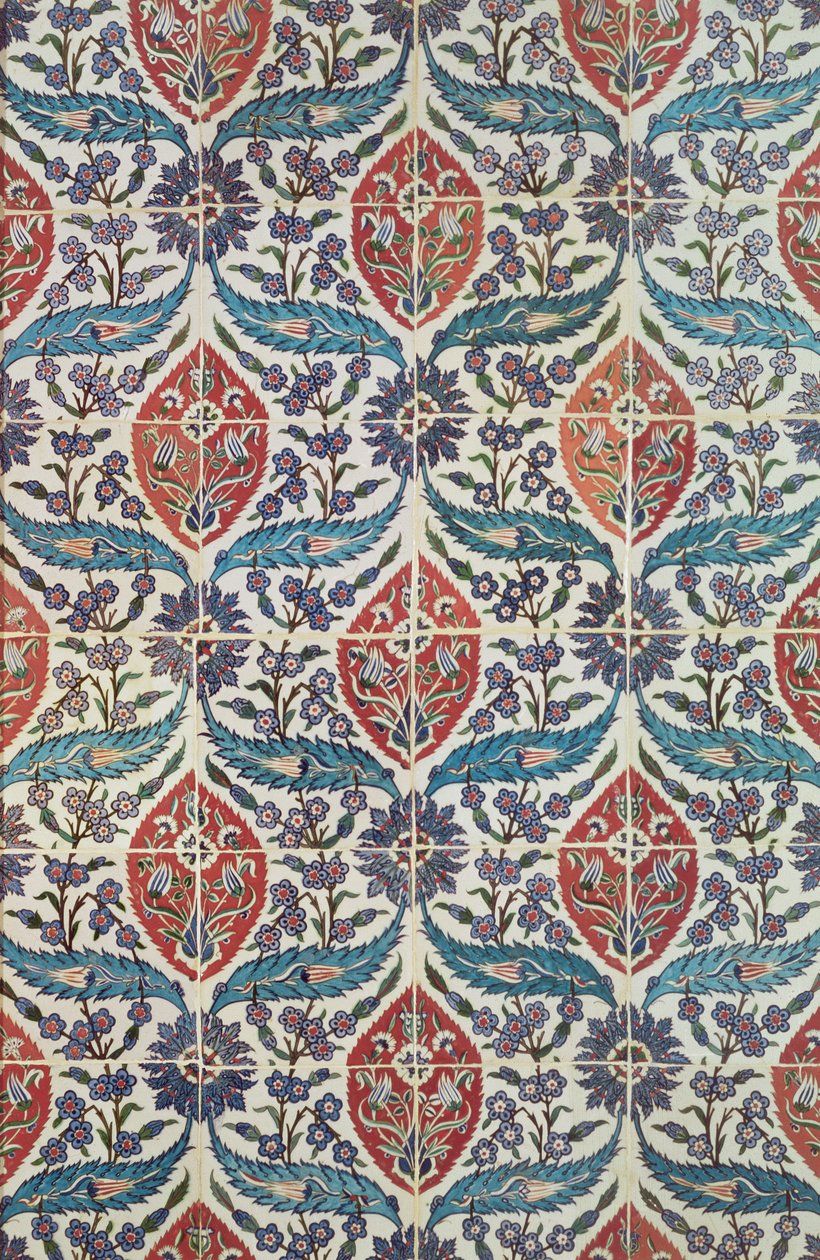 لوحة من بلاط خزف Isnik من حمامات Eyup Ensari ، اسطنبول ، c.1550-1600 (سيراميك) بواسطة المدرسة التركية