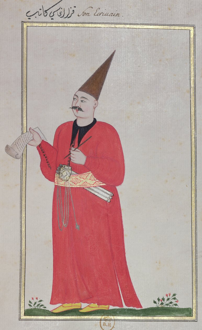 كاتب ، من "Costumes de la Cour et de la Ville de Constantinople" ، 1720 (غواش على ورق) بواسطة المدرسة التركية