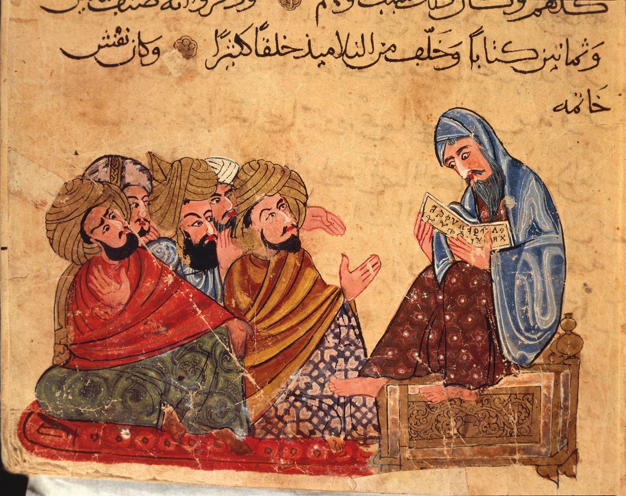 Socrates debates on philosophy with his followers, Turkey, Arab manuscript بواسطة المدرسة التركية