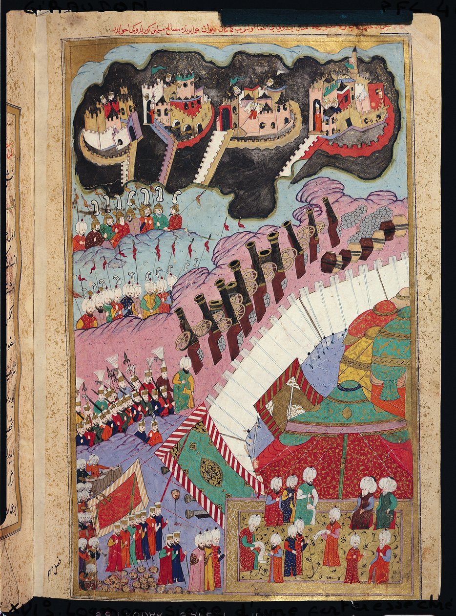 TSM H.1524 قوى سليمان العظيم (1484-1566) حصار حصن مسيحي ، من "اسم المستخدم" بواسطة لقمان ، 1588 (انظر أيضًا 182451) بواسطة المدرسة التركية