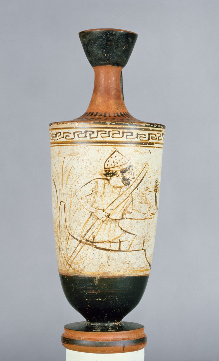 العلية lekythos علية بيضاء مزينة Charon ، المعدية العالم السفلي يستقبل روح شخص ميت ، من أثينا ، c.475-425 قبل الميلاد (سيراميك) بواسطة رسام تيمبوس