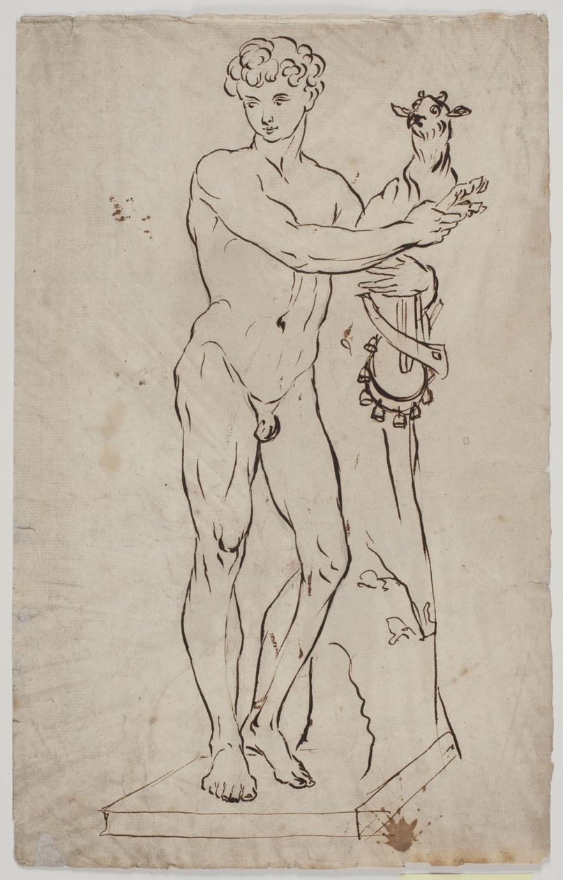 نسخة بعد تمثال سالي "فاون الصغير يحمل طفلاً من الماعز" (1750). بعد عينة على قاعدة مربعة بواسطة أوبيكينت KKS21008
