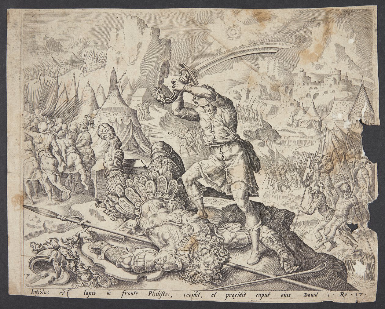 أبنير يقدم داود برأس جليات لشاول بواسطة Ubekendt efter Maarten van Heemskerck