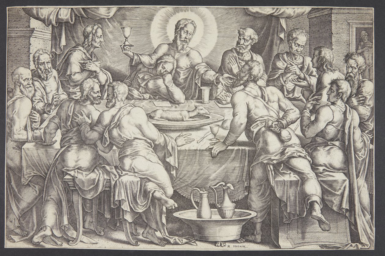 المسيح ينبأ بخيانة يهوذا الإسخريوطي في العشاء الأخير بواسطة Ubekendt efter Maarten van Heemskerck