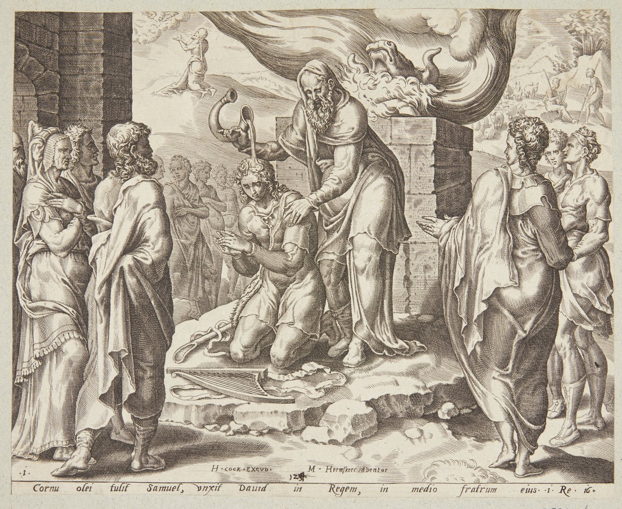 صموئيل يمسح داود بواسطة Ubekendt efter Maarten van Heemskerck
