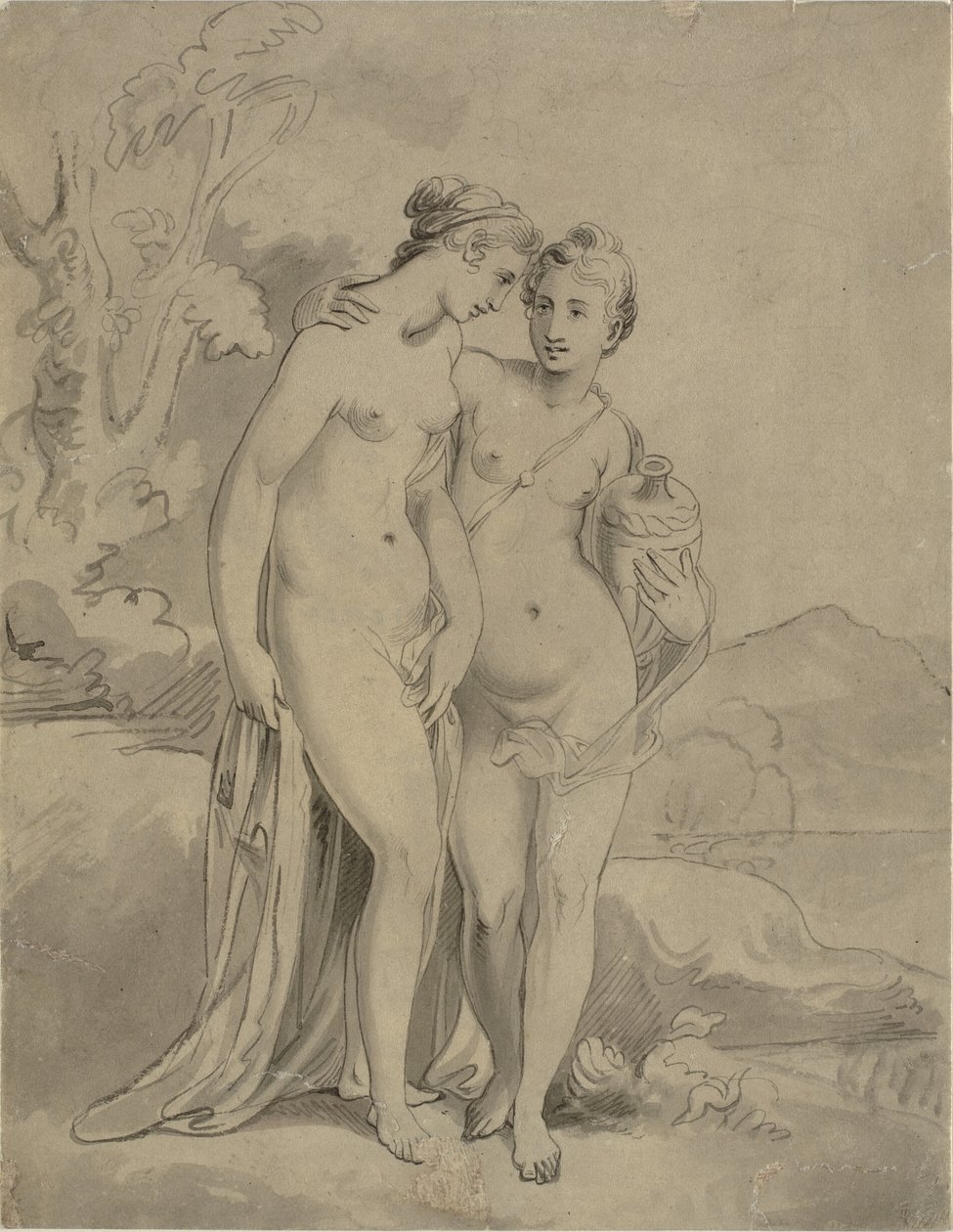 اثنين من الحوريات في المناظر الطبيعية بواسطة Ubekendt Engelsk Kunstner 1820'erne