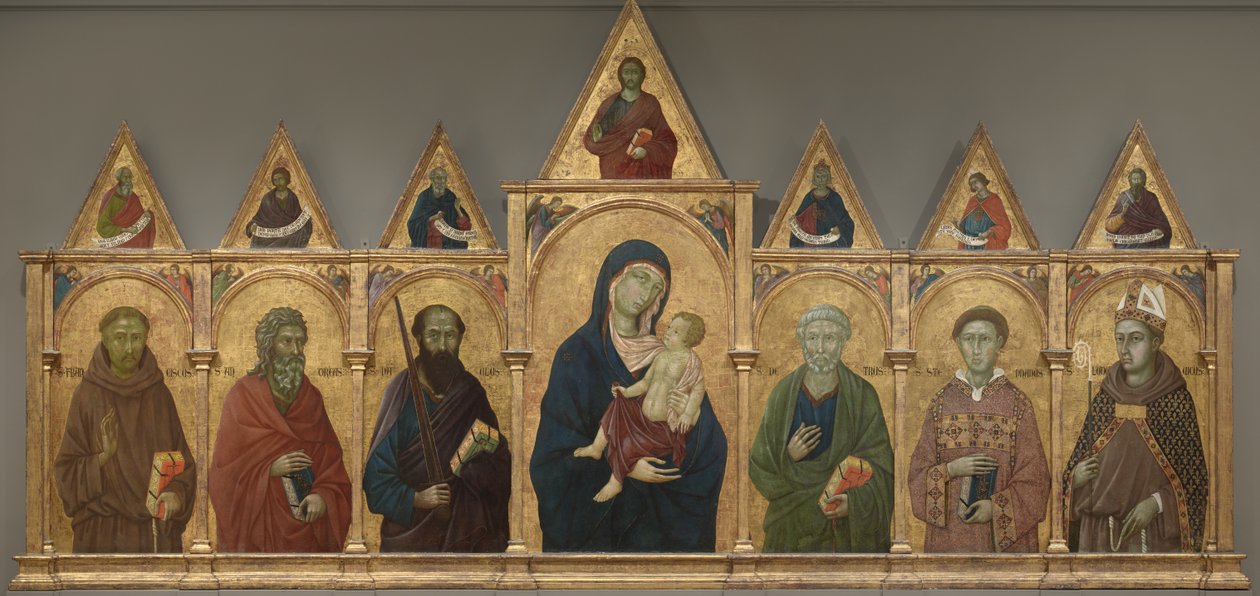 العذراء والطفل مع القديسين فرانسيس ، أندرو ، بول ، بيتر ، ستيفن ولويس من تولوز ، c.1317-21 بواسطة Ugolino di Nerio