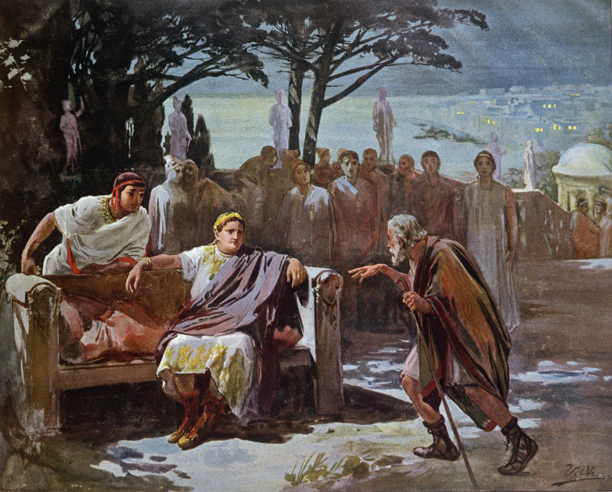 شيلون يتهم المسيحيين ببدء الحريق في روما ، صورة من "كوا فاديس" بقلم هنريك سينكيفيتش (1846-1916) ج .1910 بواسطة Ulpiano Checa y Sanz