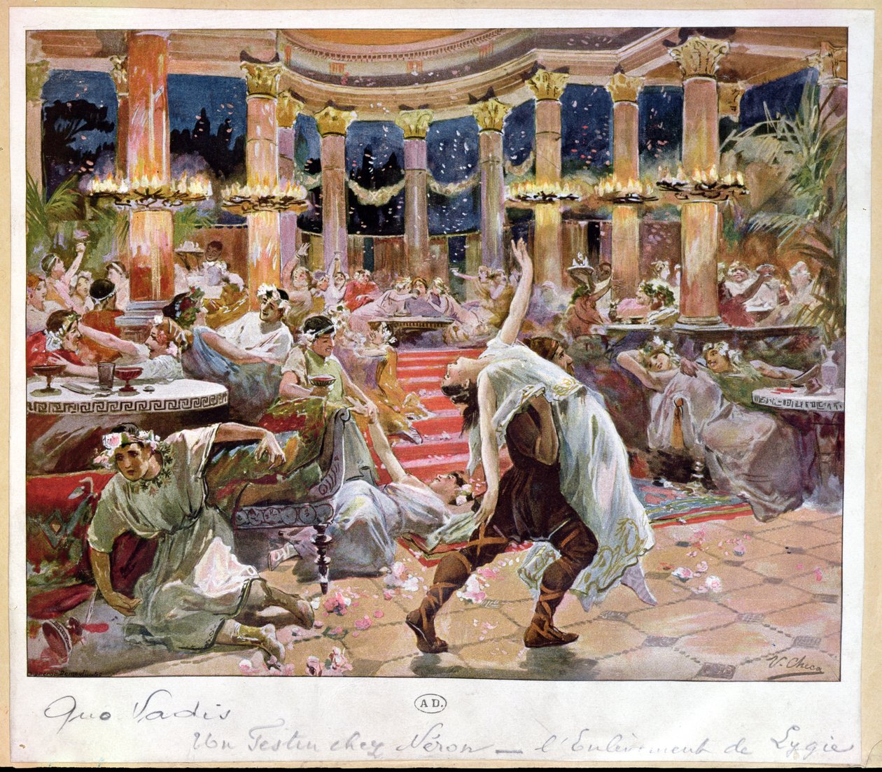 مأدبة في قصر نيرون ، رسم توضيحي من "Quo Vadis" بقلم هنريك سينكيفيتش (1846-1916) ، ج .1910 بواسطة Ulpiano Checa y Sanz