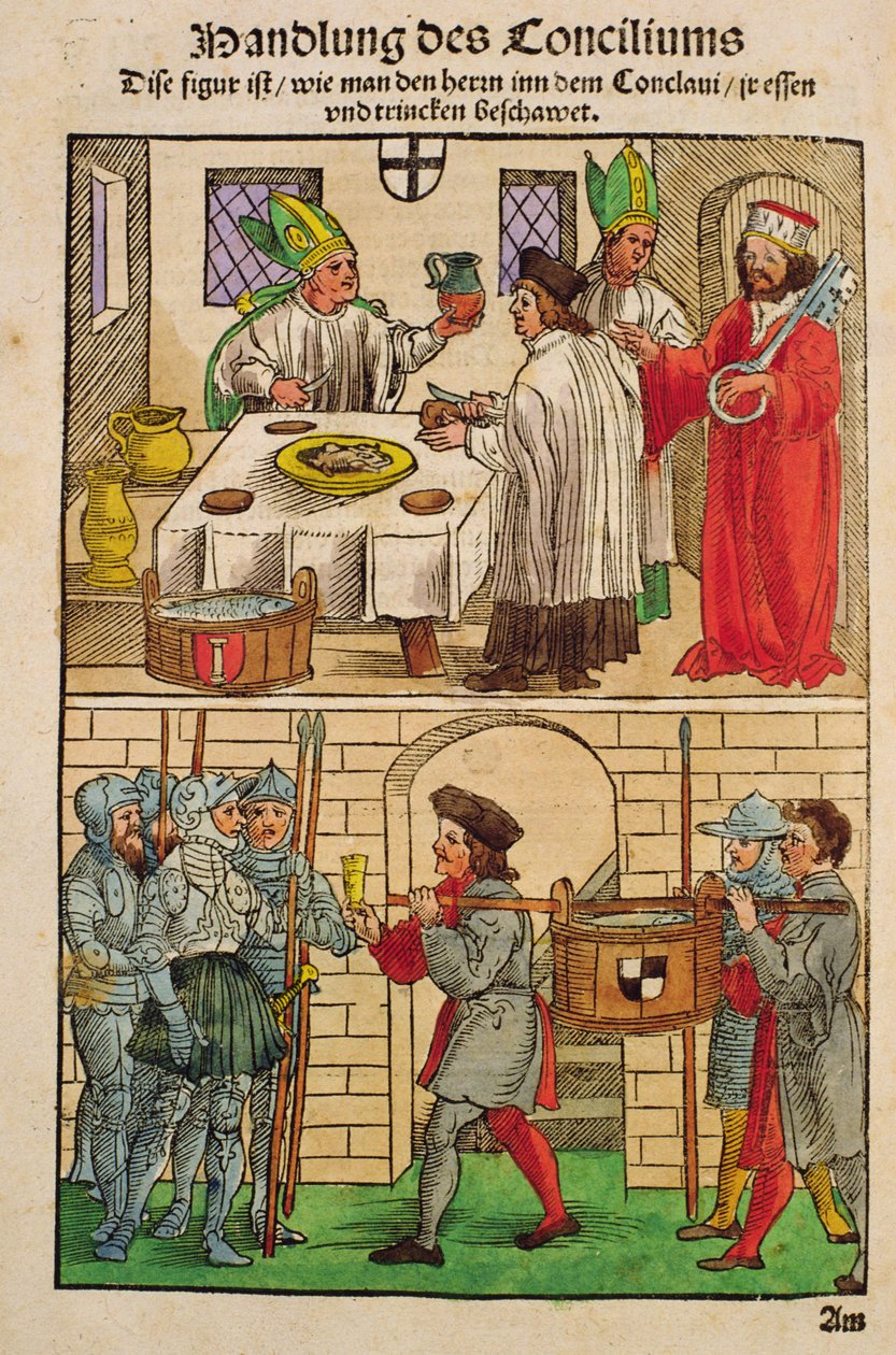 كيف تم توزيع الخبز والنبيذ على الناس خلال مجلس كونستانس ، من "Chronik des Konzils von Konstanz" بواسطة أولريش فون ريتشينتال