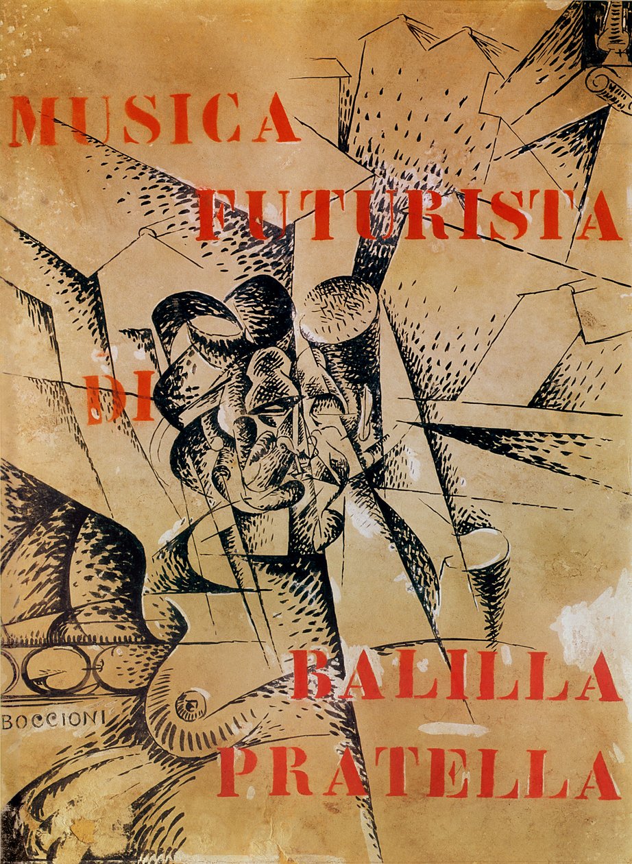 تصميم غلاف "Musica Futurista" من تأليف Francesco Balilla Pratella (1880-1955) ، 1912 (درجة حرارة وحبر على ورق مقوى) بواسطة Umberto Boccioni