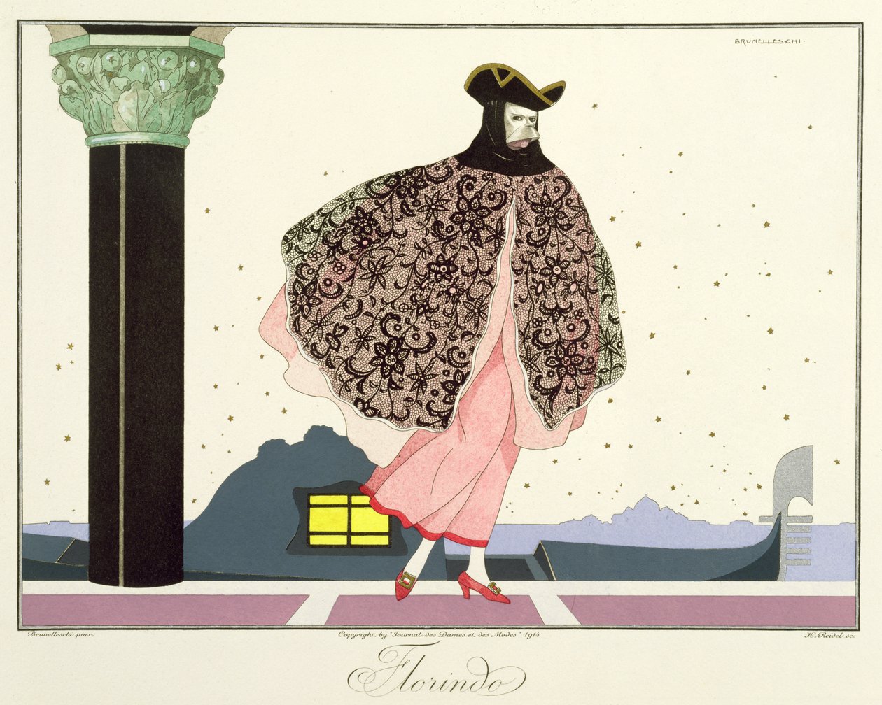 فلورندو ، من طبعة "أقنعة وشخصيات المسرح الإيطالي" من Le Journal des Dames et des Modes ، نقش بواسطة Henri Reidel (fl1914-20) 1914 (لون ليثو) بواسطة أومبرتو (بعد) برونليسكي