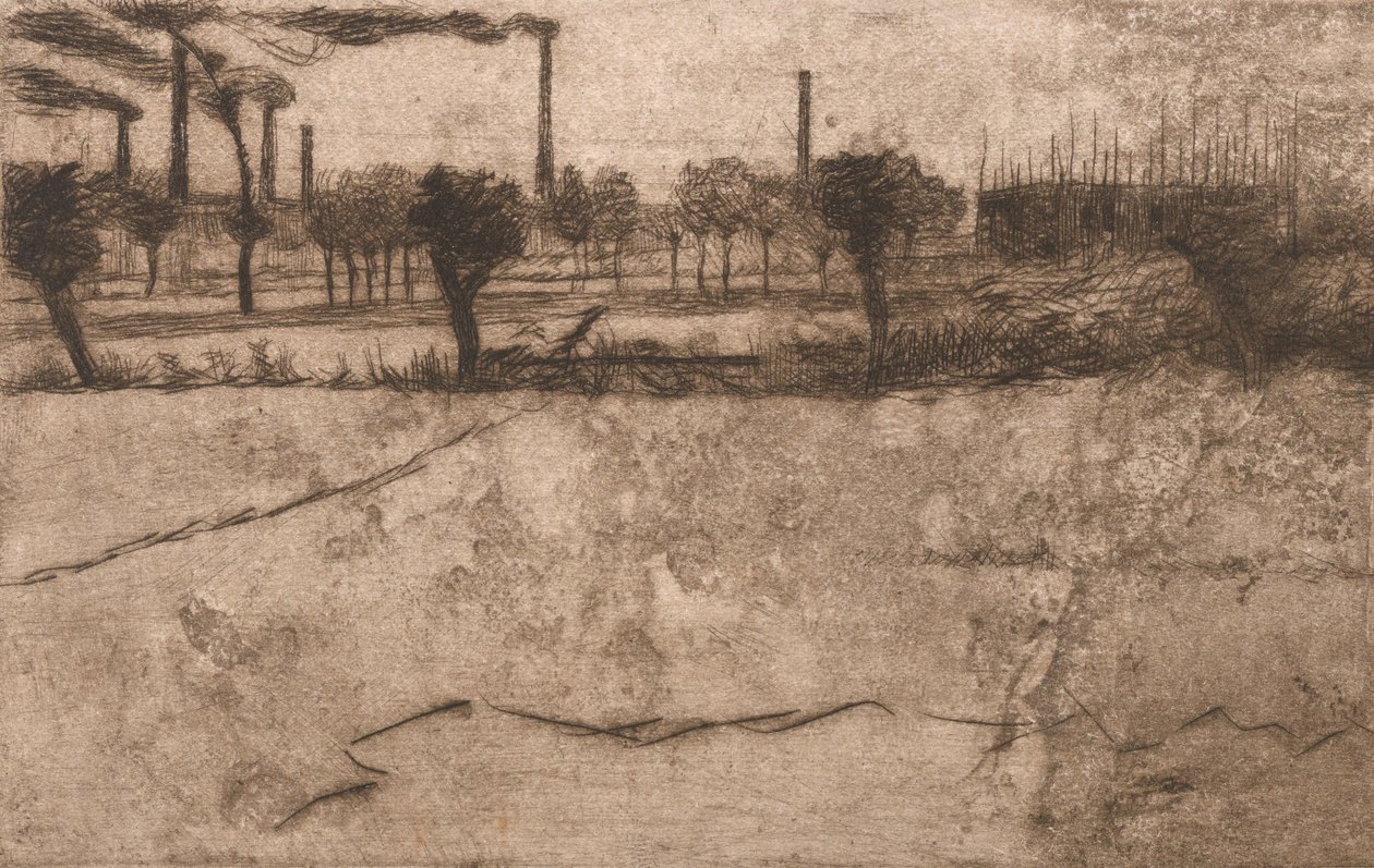 المناظر الطبيعية مع النباتات الصناعية ، 1909. بواسطة Umberto Boccioni