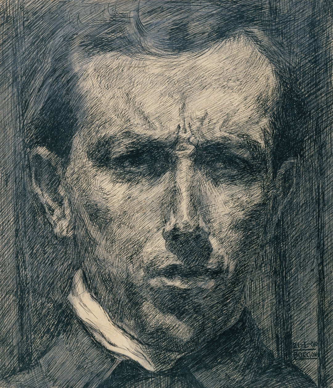بورتريه ذاتي ، 1910 (حبر ، غسيل وغرافيت على ورق) بواسطة Umberto Boccioni