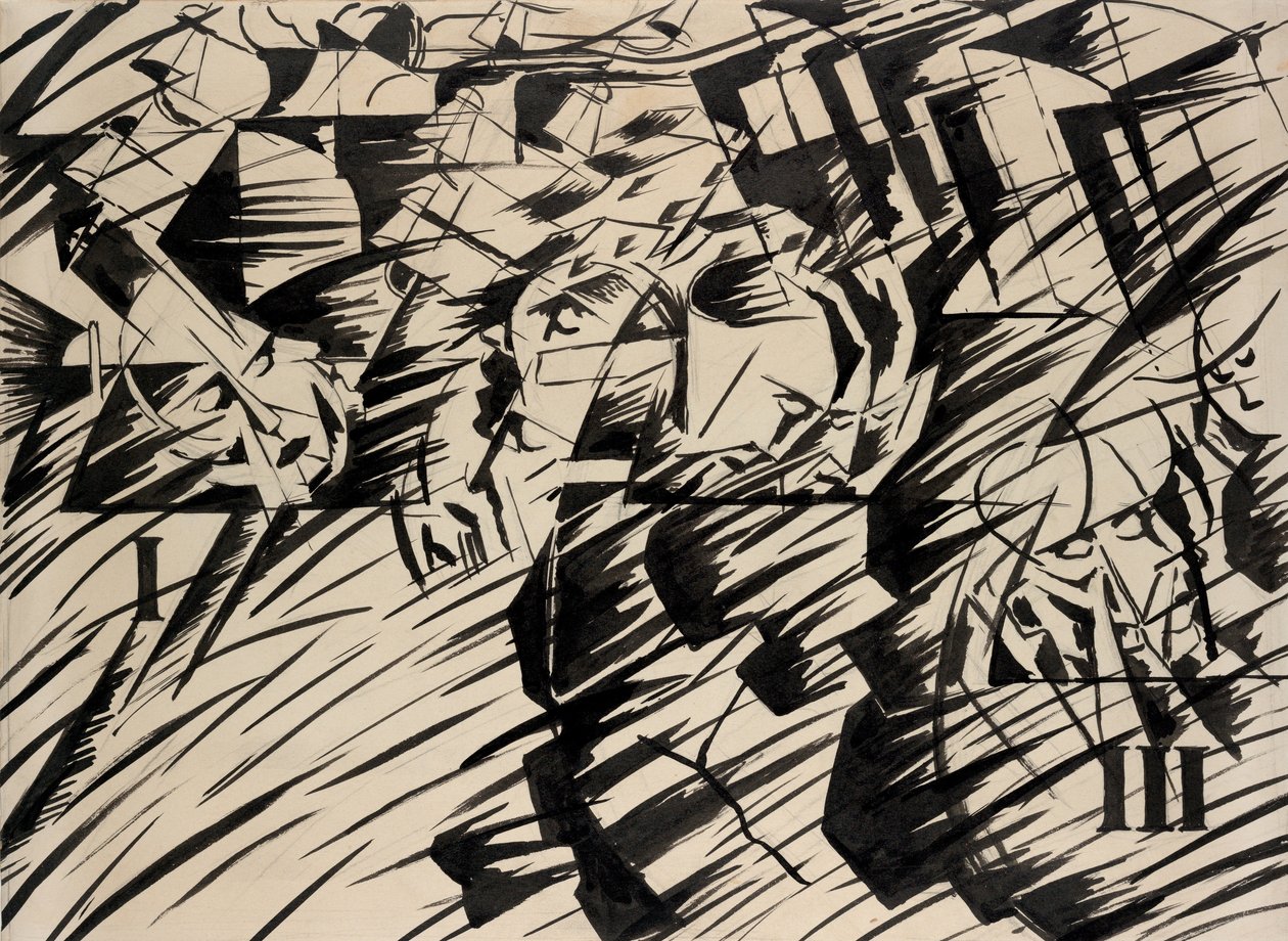 حالات العقل: أولئك الذين يذهبون ، 1912 (حبر على ورق) بواسطة Umberto Boccioni
