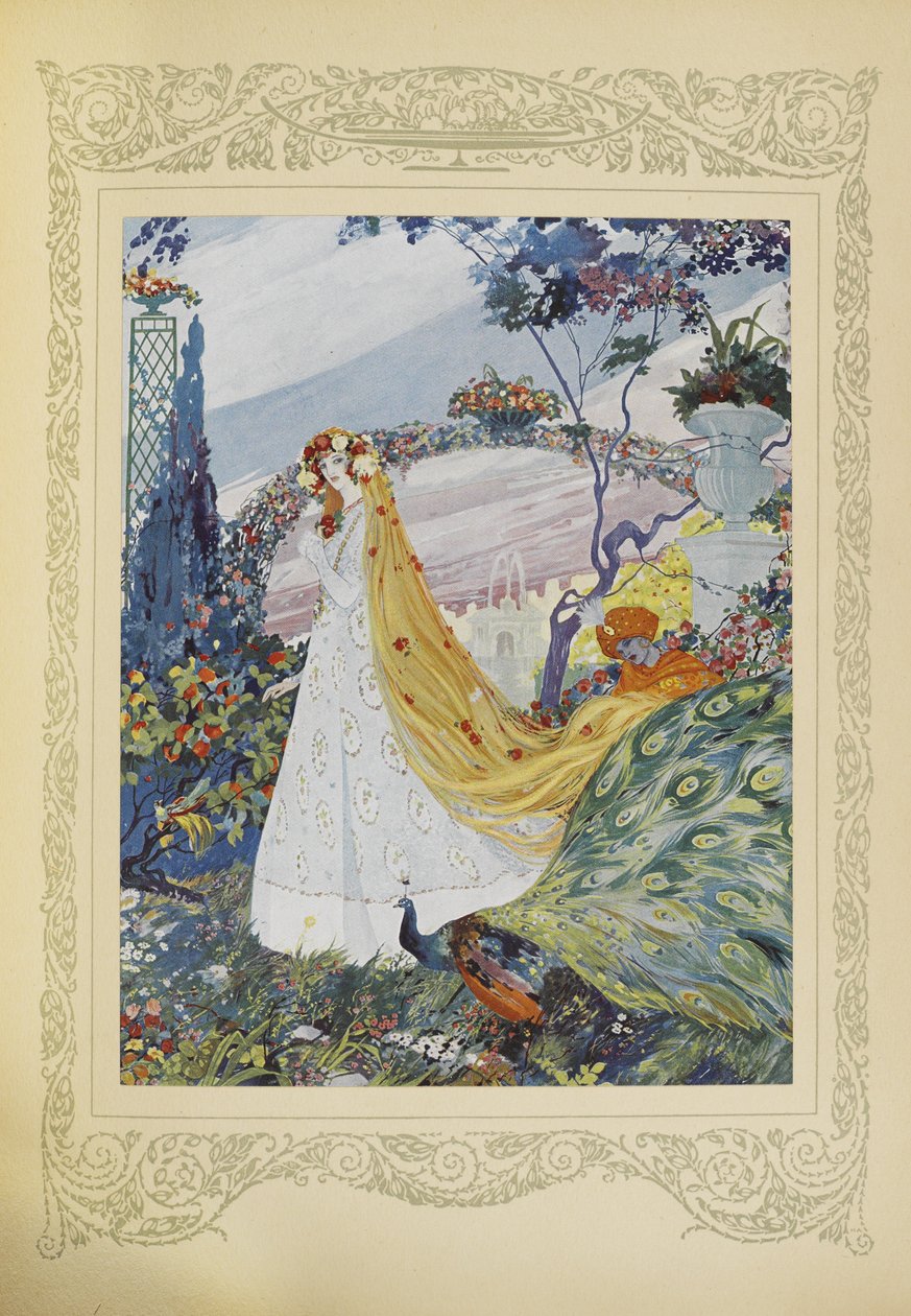 كانت دائمًا تغطي شعرها المجعد بتاج من الزهور على رأسها ، رسم توضيحي من "Contes du Temps Jadis" ، أو "Tales from Times Past" ، الصفحة 10 بواسطة أومبرتو برونليسكي