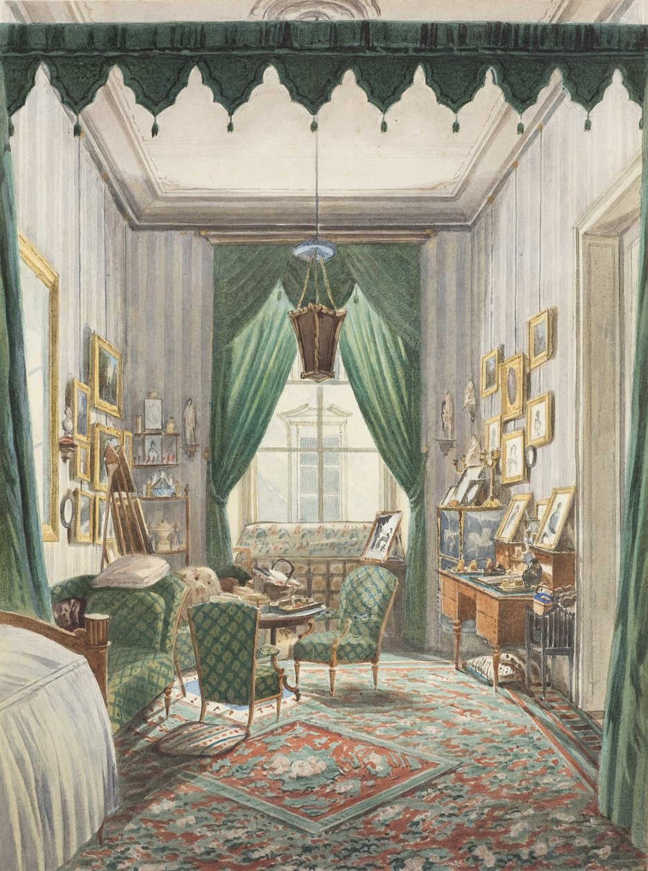 الداخلية مع سرير ألكوف Curtained بواسطة غير معروف غير معروف