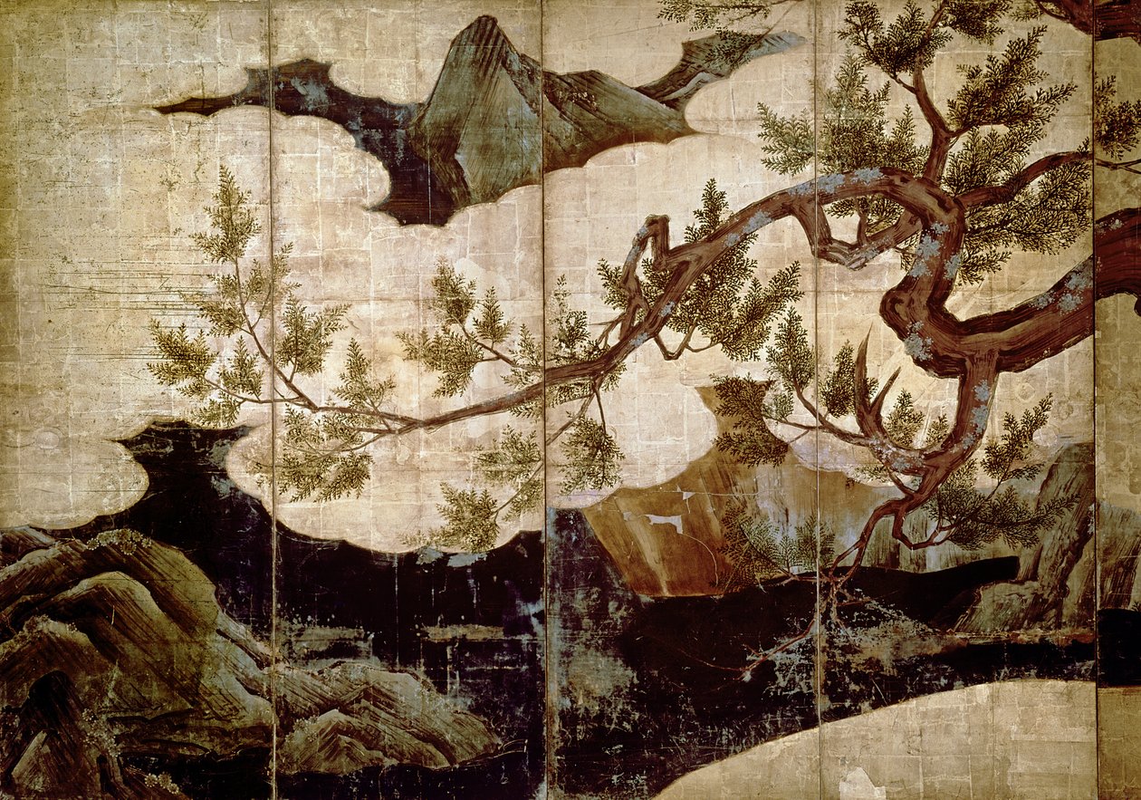 السرو بواسطة Kano Eitoku ، فترة Muromanchi (1368-1573) (من شاشة ثمانية طيات ، ملونة على ورق ذي أوراق ذهبية) بواسطة غير معروف غير معروف