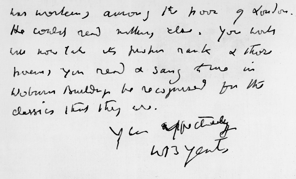 مقتطف من رسالة كتبها WB Yeats (1865-1939) بواسطة غير معروف غير معروف