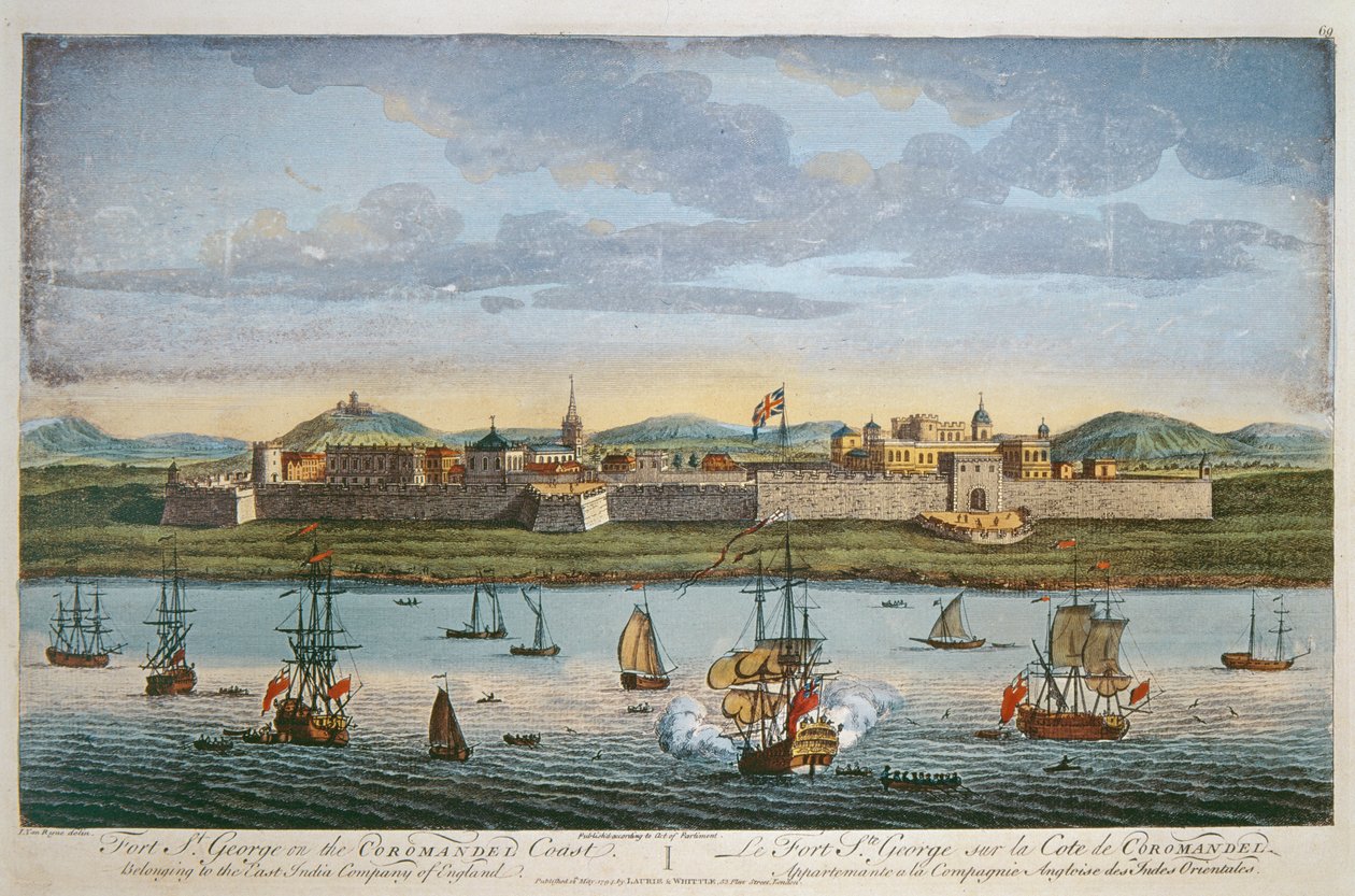 حصن سانت جورج ، ساحل كورومانديل ، الهند. نقش ملون بواسطة I Van Ryne ، 1794 بواسطة غير معروف غير معروف