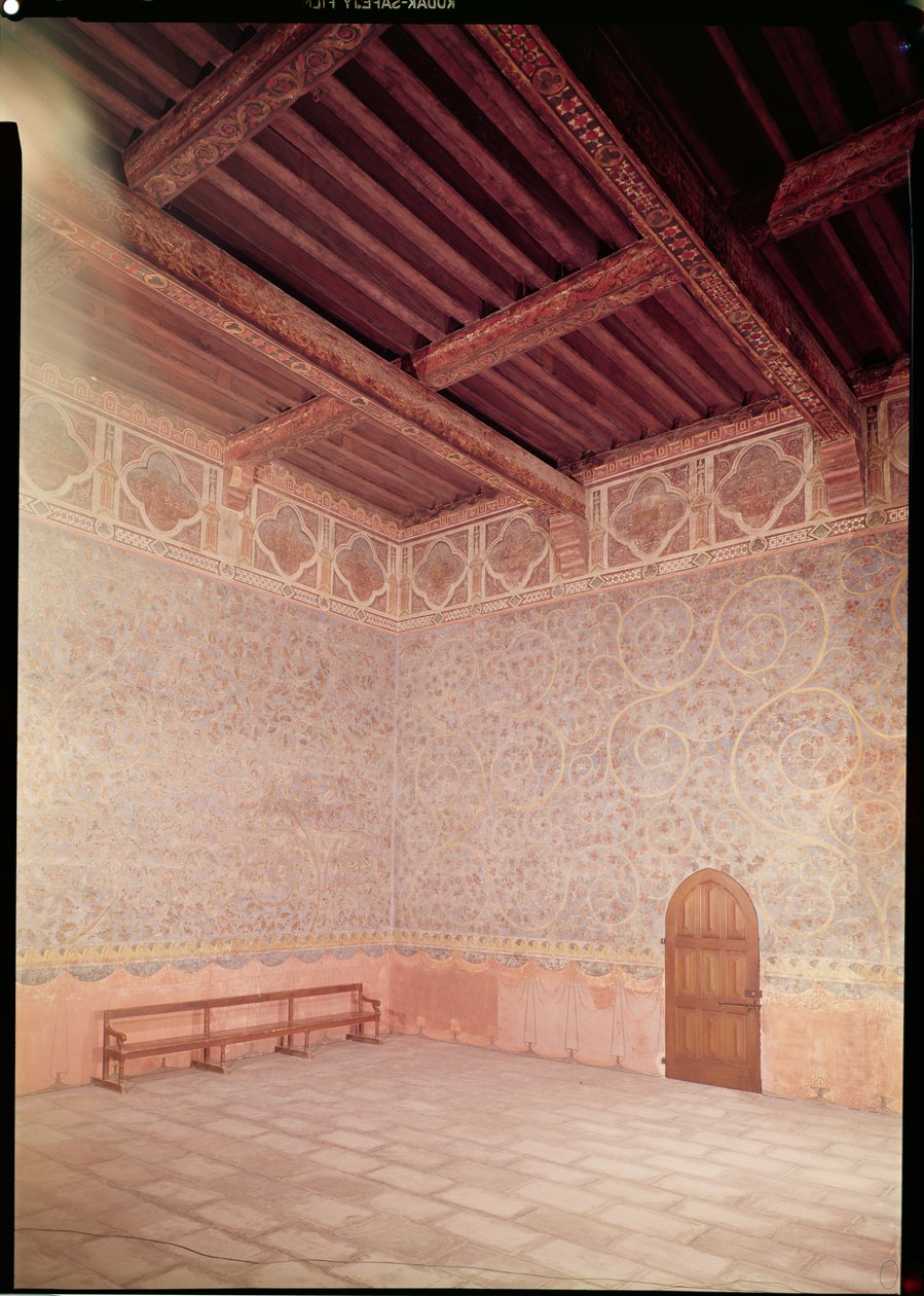 منظر داخلي لغرفة نوم البابا مزينة بمطبخ أزرق بنمط أوراق الشجر ، c.1334-62 (الصورة) (انظر أيضًا 177822) بواسطة غير معروف غير معروف