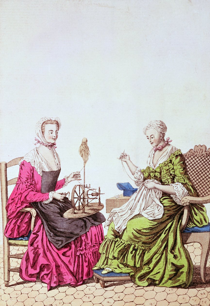 غزل السيدات وخياطته ، 1765 (نقش الألوان) بواسطة غير معروف غير معروف