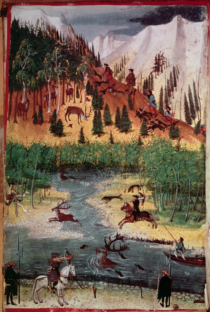 M5751 f.2v ماكسيميليان الأول صيد الغزلان بواسطة غير معروف غير معروف