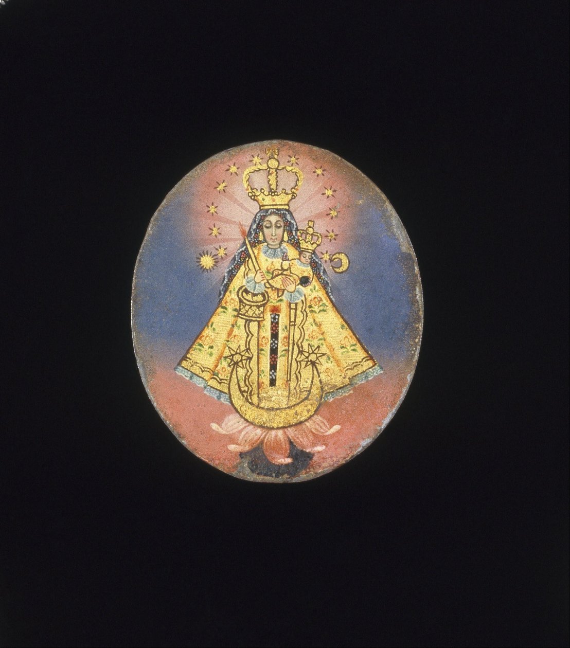 رسمت ميدالية مستطيلة- Virgin of CopacabanaVerso- صلب مع العذراء من الأحزان ، ماري ماجد ... بواسطة غير معروف غير معروف