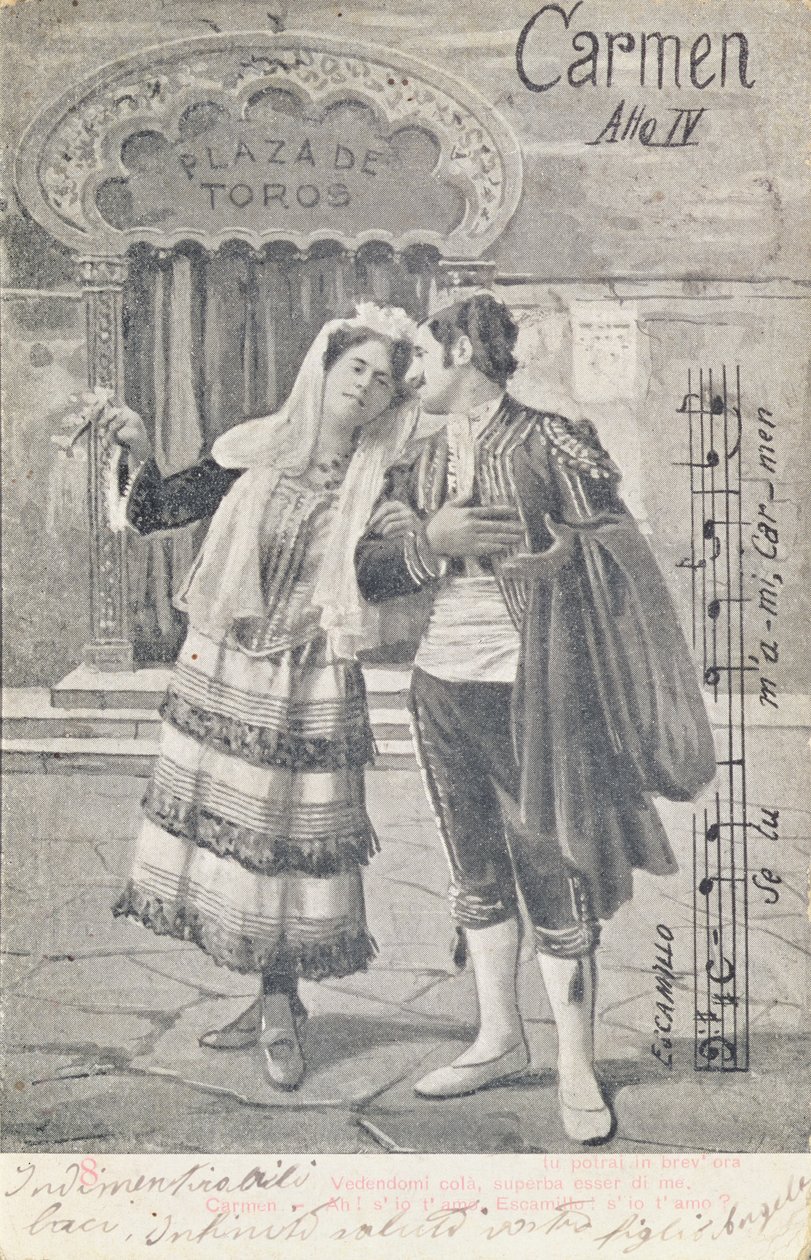 بطاقة بريدية لإحياء ذكرى الفصل الرابع من أوبرا "كارمن" ، بقلم جورج بيزيت (1838-1875) بواسطة غير معروف غير معروف