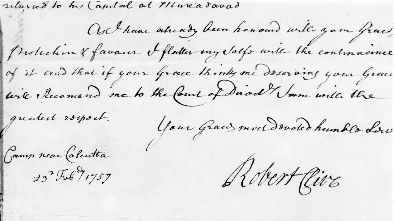 توقيع روبرت كلايف (1725-1774) 1757 (حبر على ورق) بواسطة غير معروف غير معروف