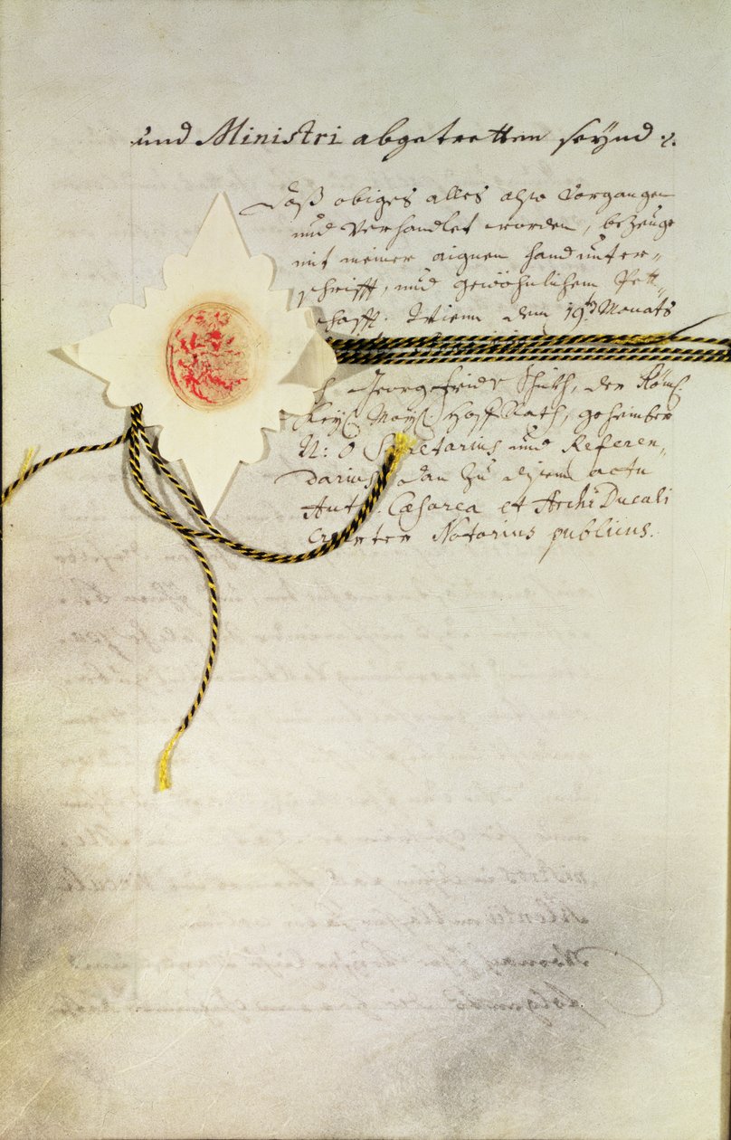 "العقوبة الواقعية" التي أصدرها الإمبراطور تشارلز السادس (1685-1740) في ألمانيا والتي حسمت خلافة أراضي هابسبورغ على ابنته ماريا تيريزا (الإمبراطورة لاحقًا) (1717-80) ، 1713 بواسطة غير معروف غير معروف