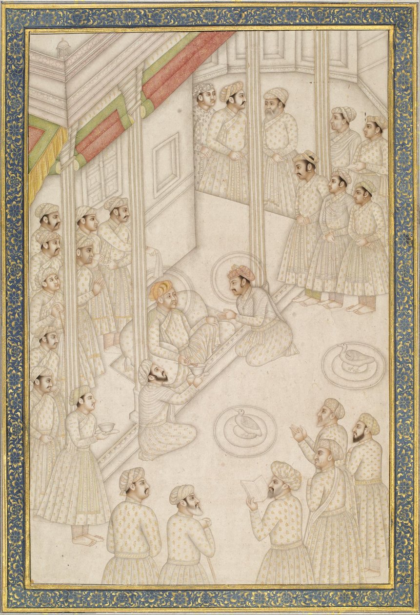 محكمة هندية غير معروفة - الإمبراطور المغولي أكبر القابضة أثناء مرضه الأخير بواسطة غير معروف غير معروف