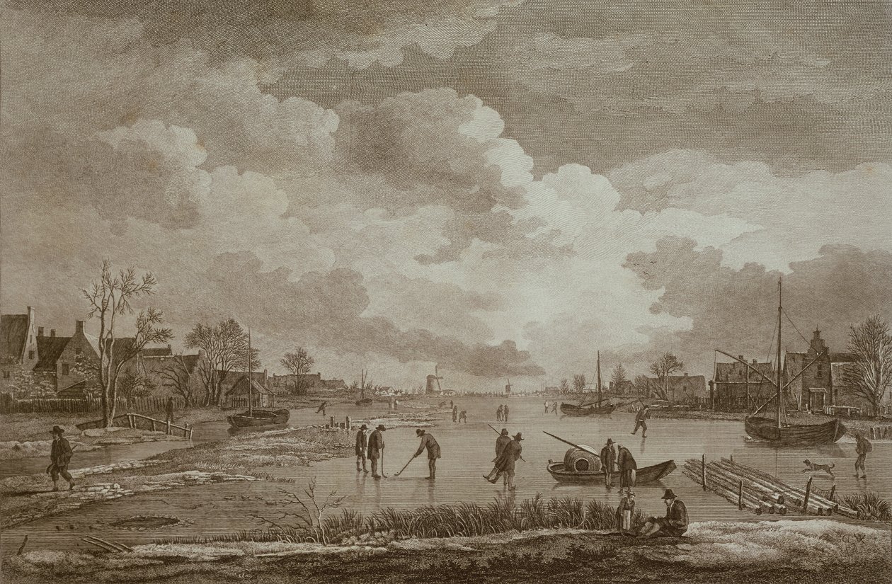 الشتاء ، الجولف على الجليد ، نقش خط النحاس بواسطة Van Drever ، c.1753 بواسطة غير معروف غير معروف