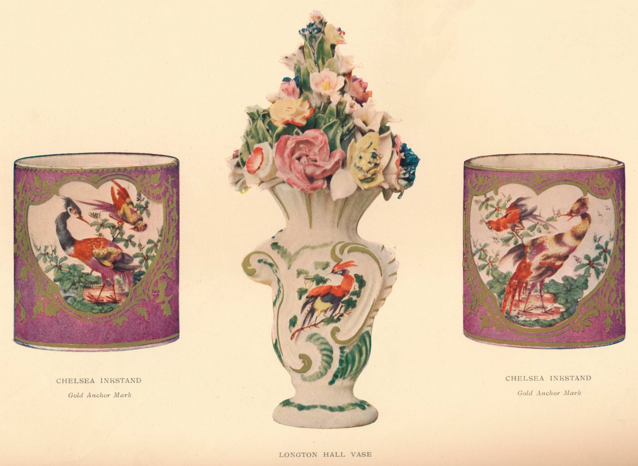 2 Chelsea Inkstands و Longton Hall Vase ، c1755 بواسطة غير معروف