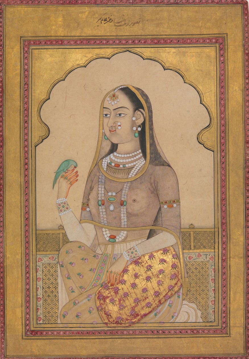 عذراء مرصعة بالجواهر مع ببغاء ، كاليفورنيا. 1670-1700. بواسطة غير معروف