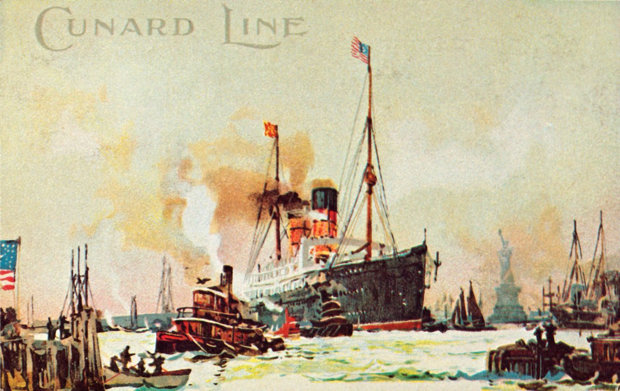 تدخل بطانة Cunard occean إلى نهر الشمال ، مدينة نيويورك ، الولايات المتحدة الأمريكية ، c1900. بواسطة غير معروف