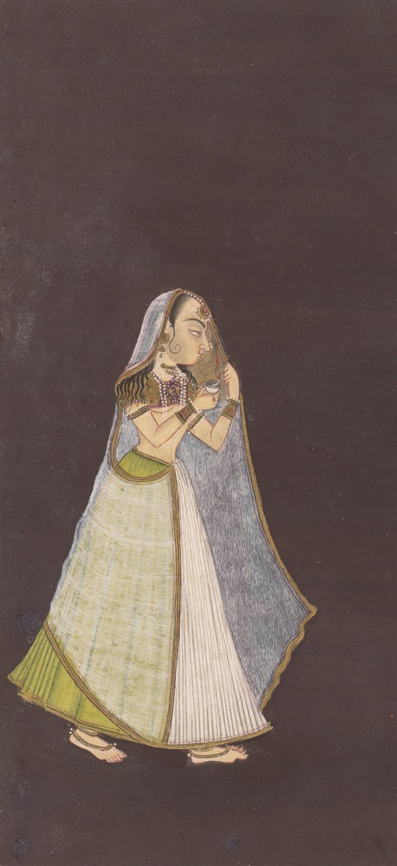 سيدة تمشي ليلاً وهي تحمل مصباح زيت ، كاليفورنيا. 1725. بواسطة غير معروف