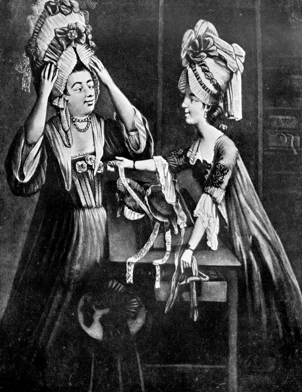 متجر Milliners ، السيدة Monopolize ، زوجة الجزارين ، شراء فستان حديث للرأس ، 1772 بواسطة غير معروف
