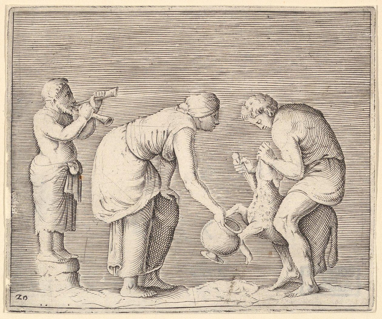 امرأة تجمع الدم من الأغنام ، نشرت كاليفورنيا. 1599-1622. بواسطة غير معروف