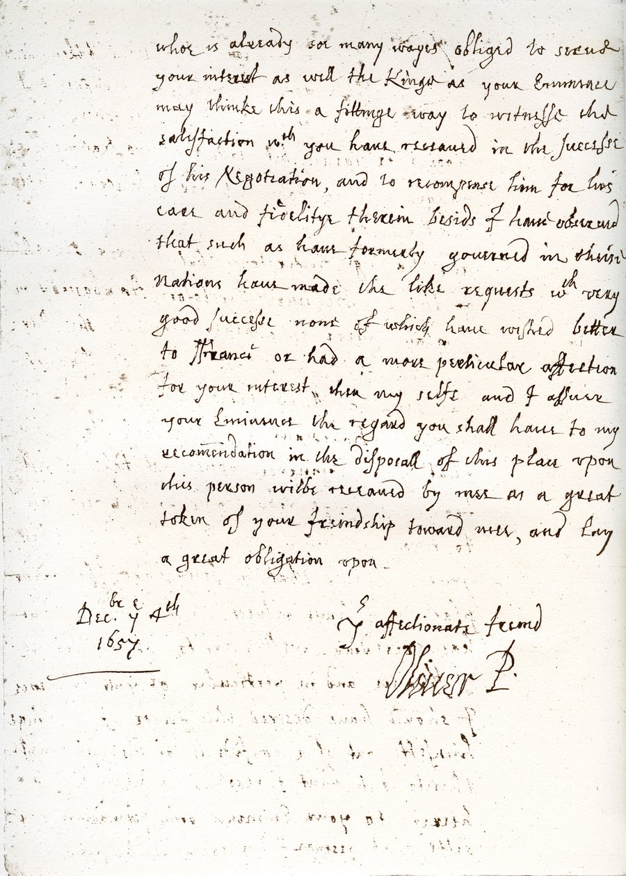 رسالة من أوليفر كرومويل إلى الكاردينال مازارين ، 4 ديسمبر 1657 ، 1899 بواسطة غير معروف