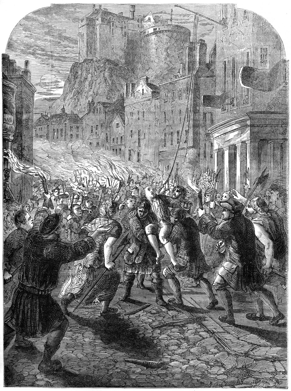 غوغاء يحمل الكابتن جون بورتيوس إلى إعدامه ، إدنبرة ، 1736 ، القرن التاسع عشر بواسطة غير معروف