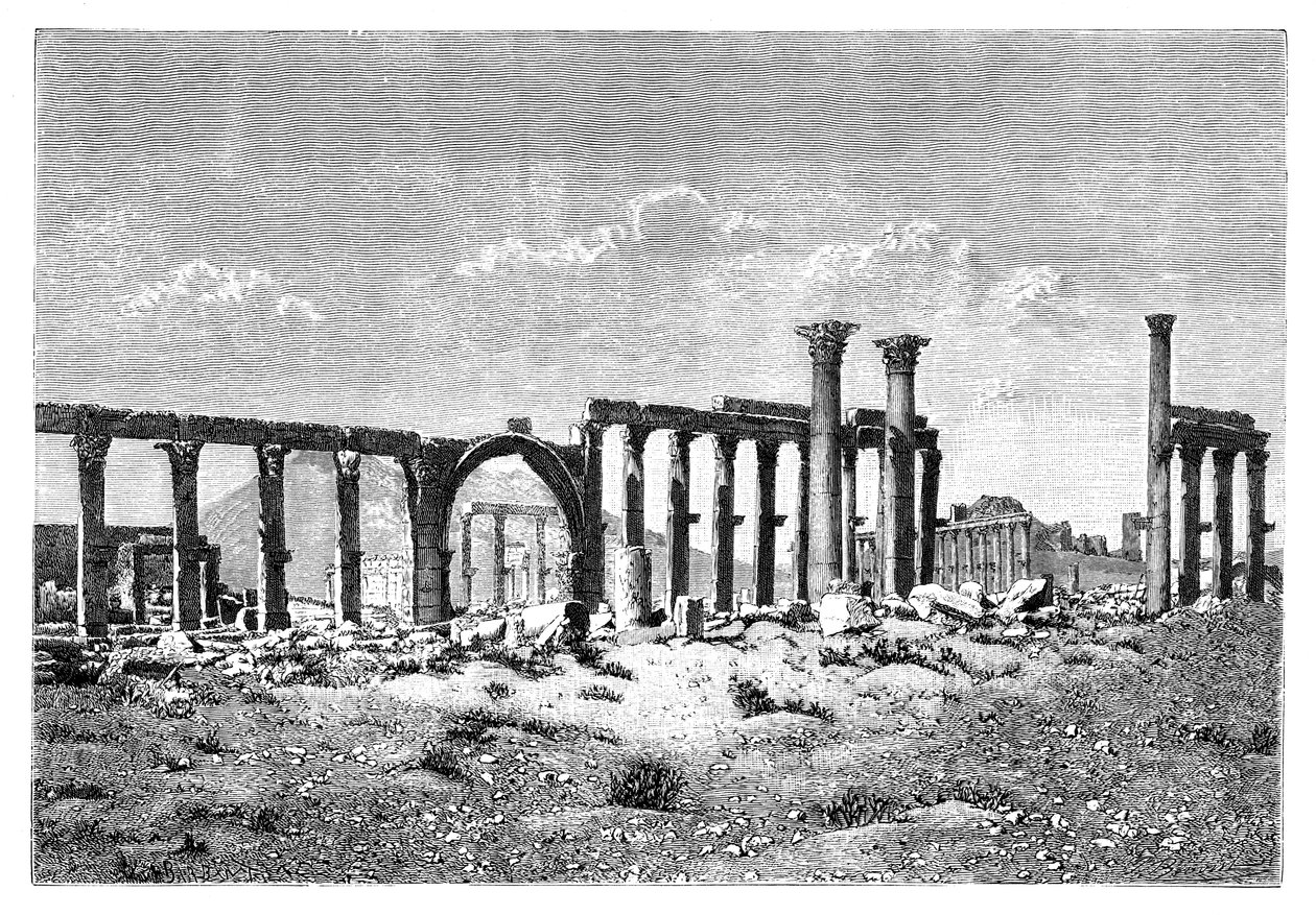 رواق مدمر في تدمر تدمر ، سوريا ، 1895 بواسطة غير معروف